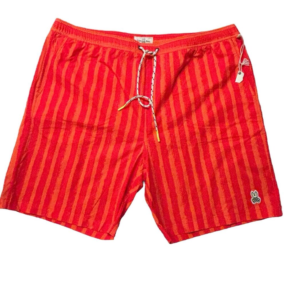 Psycho Bunny Torver Swim Trunks 3XL Orange Stripe Clown Fish 9" Inseam NWOT